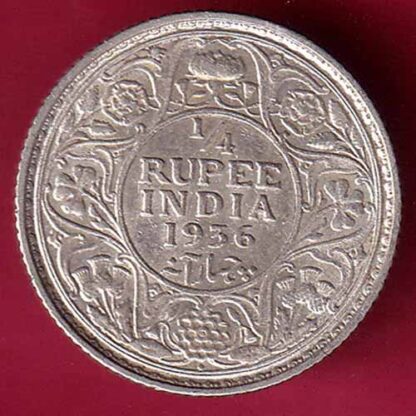 British India BOMBAY MINT 1936 George V 1/4 Rupee Silver coin - FC1789