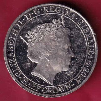 ELIZABETH II DEI-GRA REGINA. GIBRALTAR 2021 half crown fight through to final victory– FC1860
