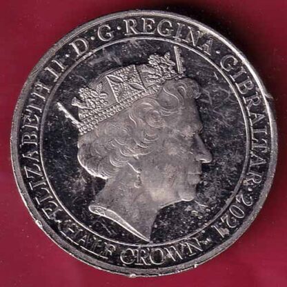 ELIZABETH II DEI-GRA REGINA. GIBRALTAR 2021 half crown fight through to final victory– FC1860