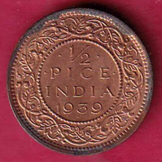 BRITISH INDIA 1939 1/2 pice COPPER COIN :- F5180