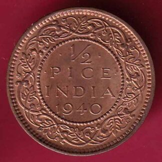 BRITISH INDIA 1940 UNC 1/2 PICE GEORGE VI COPPER COIN :- F5211