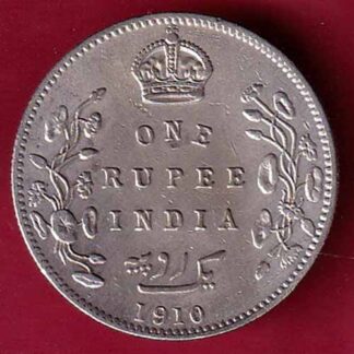 BRITISH INDIA 1910 EDWARD VII KING EMPEROR ONE RUPEE SILVER COIN :- F5227
