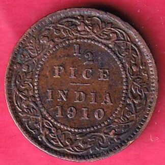 BRITISH INDIA 1910 EDWARD VII 1/2 PICE COPPER COIN - FC2288