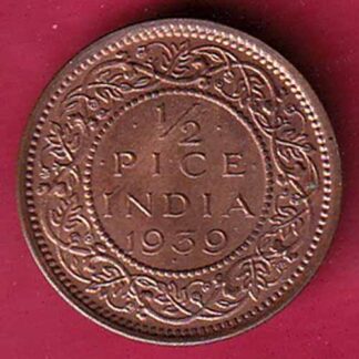 BRITISH INDIA 1939 1/2 pice COPPER COIN –F5452