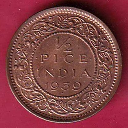 BRITISH INDIA 1939 1/2 pice COPPER COIN –F5452