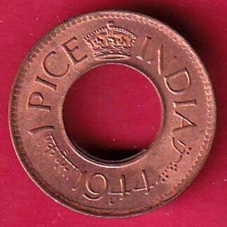 British india king george vi 1944 LAHORE MINT one pice copper coin –F5504