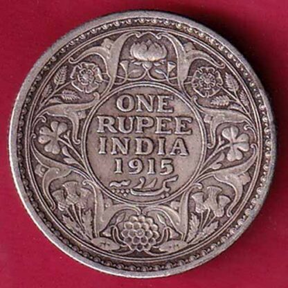British India 1915 George v One Rupee silver coin–F5518