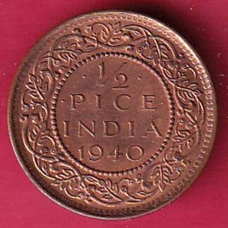 BRITISH INDIA 1940 1/2 PICE GEORGE VI COPPER COIN:- F5540