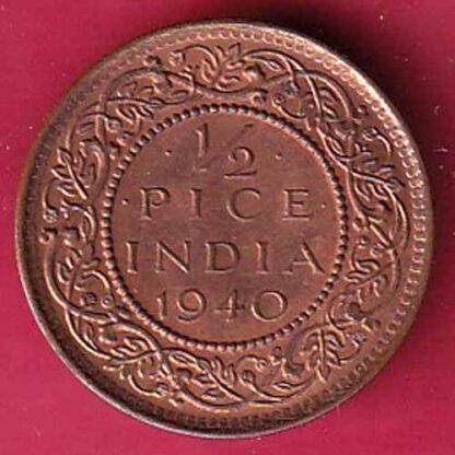 BRITISH INDIA 1940 1/2 PICE GEORGE VI COPPER COIN:- F5540