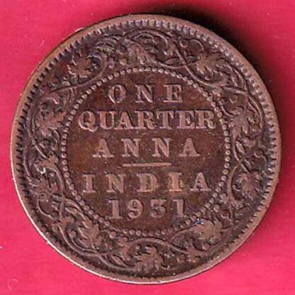 BRITISH INDIA 1931 ONE QURTER ANNA COPPER COIN :- F5545 - Image 2