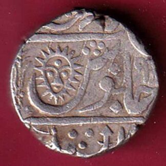 INDORE STATE SUN FACE INO SHAH ALAM II MALHAR RAO ONE RUPEE SILVER COIN – F5650