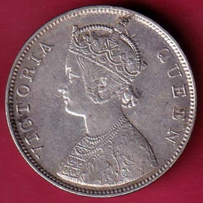 BRITISH INDIA 1862 (2 DOT AT TOP ) VICTORIA QUEEN ONE RUPEE BEAUTIFUL SILVER COIN– S3367 - Image 2
