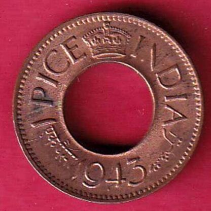 British india king george vi 1943 one pice beautiful copper coin :- F5622