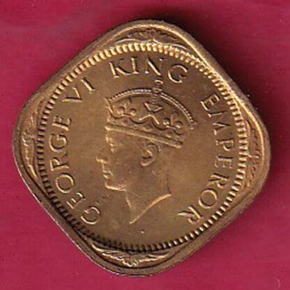 BRITISH INDIA 1943 GEORGE VI 1/2 ANNA RARE COIN– Fc2563 - Image 2
