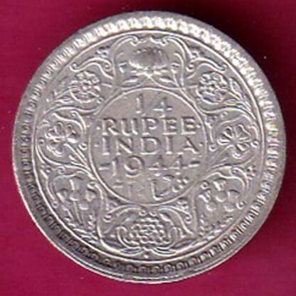 British India 1944 Bombay Mint George VI 1/4 Rupee Silver Coin:- F5862