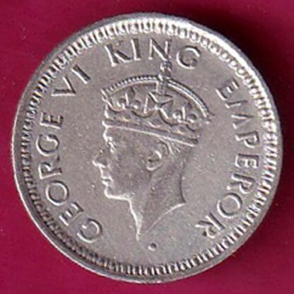 British India 1944 Bombay Mint George VI 1/4 Rupee Silver Coin:- F5862 - Image 2