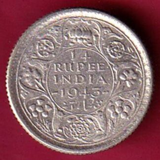 British India 1943  George Vi 1/4 Rupee Rare Silver coin– F5946