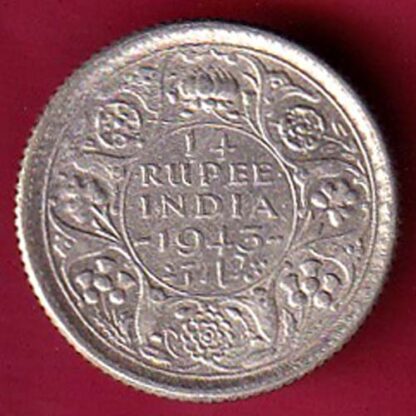 British India 1943  George Vi 1/4 Rupee Rare Silver coin– F5946