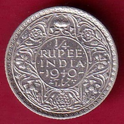 BRITISH INDIA 1940 GEORGE VI BOMBAY MINT 1/4 RUPEE SILVER COIN– F5998