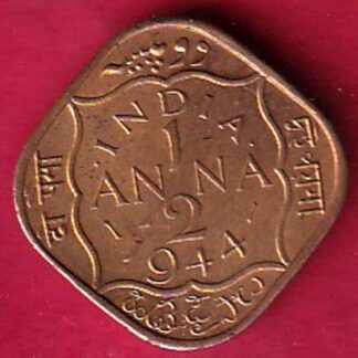 BRITISH INDIA 1944 GEORGE VI 1/2 ANNA COIN–F6148