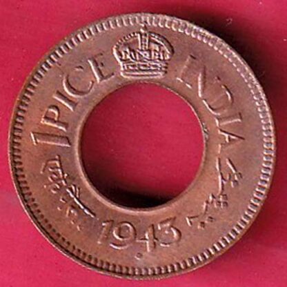 British india king george vi 1943 one pice beautiful copper coin –F6210 - Image 2