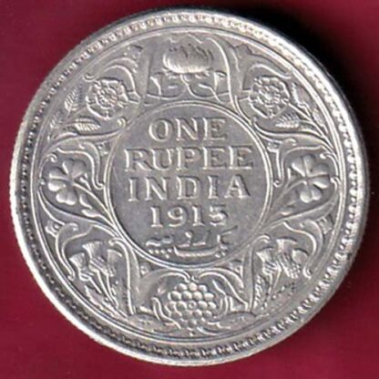 British India 1915 BOMBAY MINT George v One Rupee silver coin–F6136