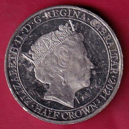 ELIZABETH II DEI-GRA REGINA. GIBRALTAR 2021 FIGHT THROUGH TO FINAL VICTORY HAIF CROWN :- FC3472 - Image 2
