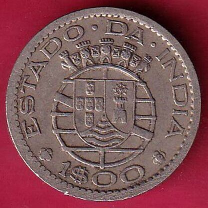 PORTUGUESE INDIA GOA 1 ESCUDO 1958 RARE COIN – FC3509 - Image 2