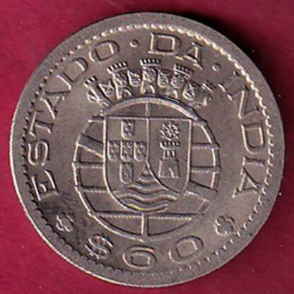 PORTUGUESE INDIA GOA 60 CENTAVOS 1958 COIN  – F6896 - Image 2