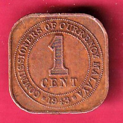 Malaya 1 Cent - 1943 George VI copper coin – FC3988