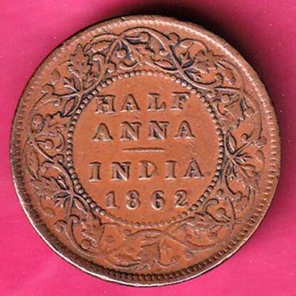 British india 1862 victoria queen half anna copper coin :- F7035