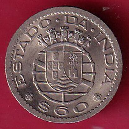PORTUGUESE INDIA GOA 60 CENTAVOS 1958 COIN – F7053 - Image 2