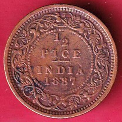 BRITISH INDIA 1887 VICTORIA empress  1/2 pice copper coin  – FC4171