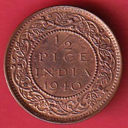 BRITISH INDIA 1940 1/2 PICE GEORGE VI COPPER COIN – F7148