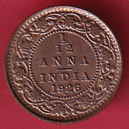 BRITISH INDIA 1926 GEORGE V 1/12 ANNA COPPER COIN– F7229 - Image 2