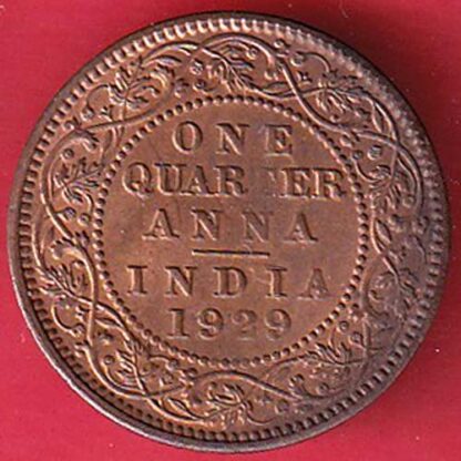 BRITISH INDIA 1929 GEORGE V KING EMPEROR ONE QUARTER ANNA – FC4601