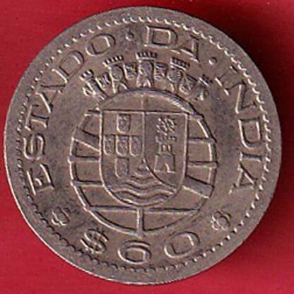 PORTUGUESE INDIA GOA 60 CENTAVOS 1958 COIN:- FC4735 - Image 2