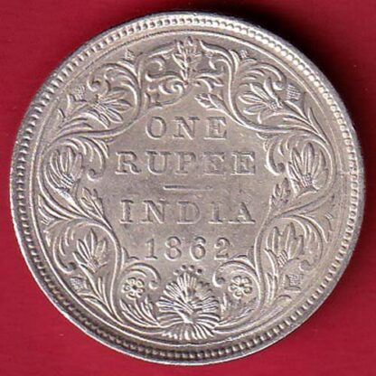 BRITISH INDIA 1862 (0/4 DOTS) VICTORIA QUEEN ONE RUPEE BEAUTIFUL SILVER COIN :- FC4745