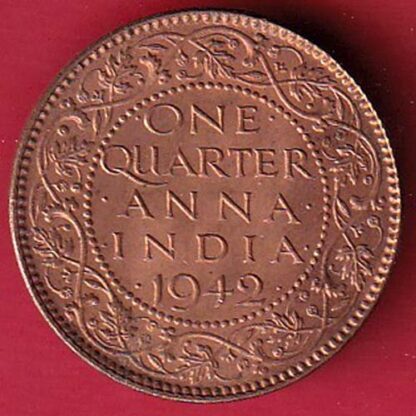 BRITISH INDIA 1942 GEORGE VI ONE QUARTER ANNA- F7401