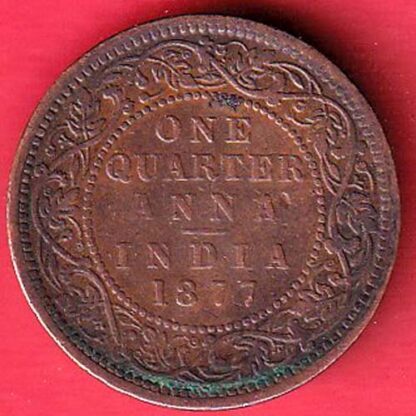 british india Victoria Empress 1877 One Quarter Anna copper coin - FC4843