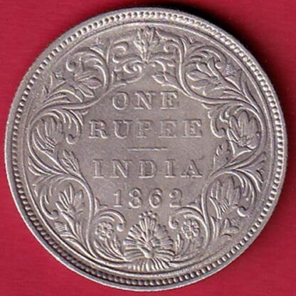 BRITISH INDIA 1862 (0/4 DOTS) VICTORIA QUEEN ONE RUPEE BEAUTIFUL SILVER COIN – FC4901