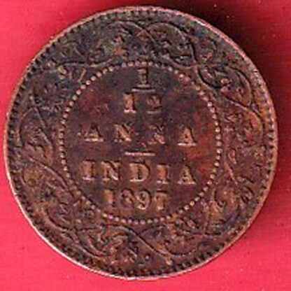 british india 1897 rare 1/12 VICTORIA EMPRESS anna copper coin – FC4942 - Image 2