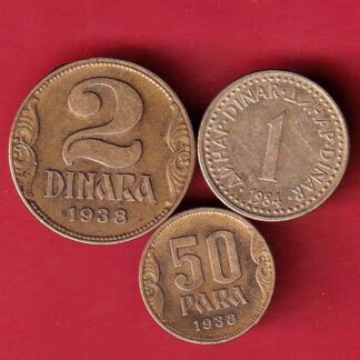 YUGOSLAVIA SET: 2 Dinara (1938) , 1 dinara (1984) , 50 para  (1938)   – FC5014
