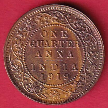 British India 1919 George ONE QUARTER ANNA COPPER coin-  F7632 - Image 2
