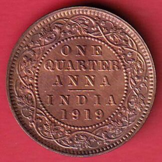 British India 1919 George ONE QUARTER ANNA COPPER coin-  F7624