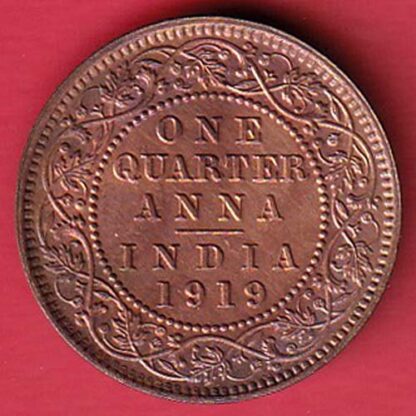British India 1919 George ONE QUARTER ANNA COPPER coin-  F7624