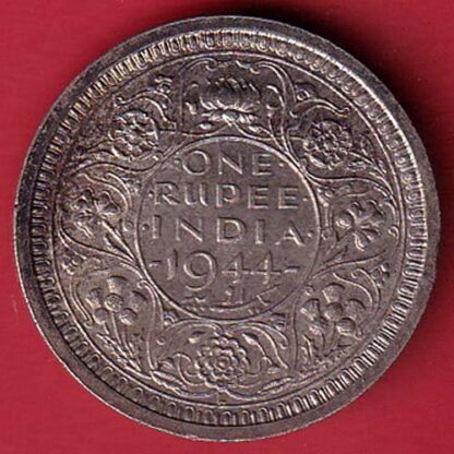 British India 1944 Bombay Mint George VI One Rupee Silver Coin-  F7625