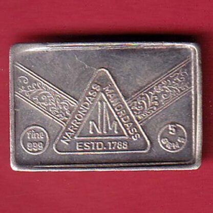SILVER BAR – NARAYANDAS MANOHARDAS 4 GRAM ESTD 1788 FINE 999– f7554