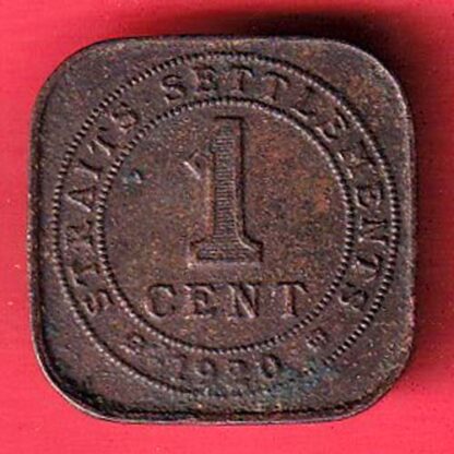 Straits Settlements 1 Cent – George V copper coin– f7569