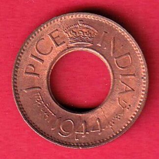 British india king george vi 1944 LAHORE MINT one pice copper coin– F7526